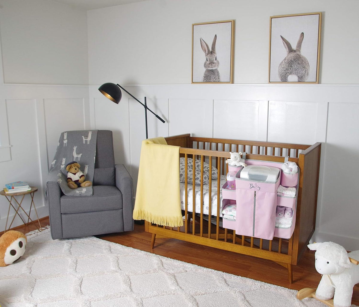 Premium Nursery Organizer for Baby Essentials | Hang on Crib, Changing Table, Playard or Furniture (Pink)