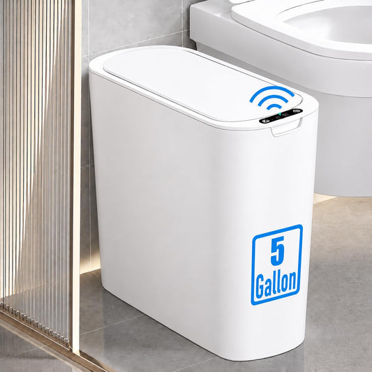 5 Gallon Automatic Bathroom Trash Can with Lid, White, Touchless