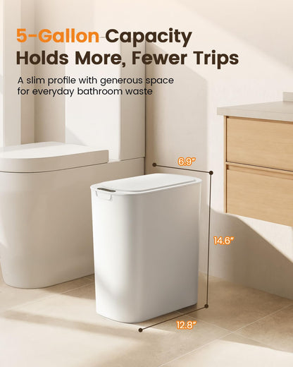 5 Gallon Automatic Bathroom Trash Can with Lid, White, Touchless