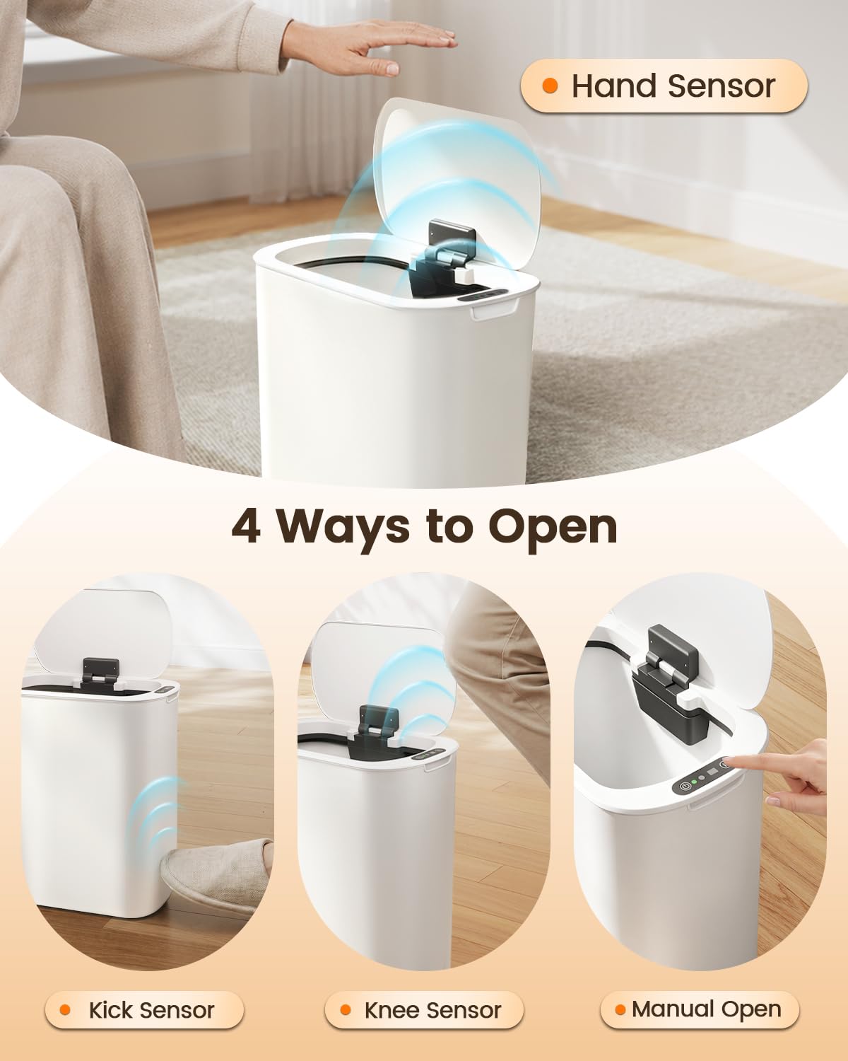 5 Gallon Automatic Bathroom Trash Can with Lid, White, Touchless