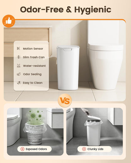 5 Gallon Automatic Bathroom Trash Can with Lid, White, Touchless