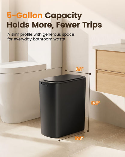 5 Gallon Automatic Bathroom Trash Can with Lid, White, Touchless