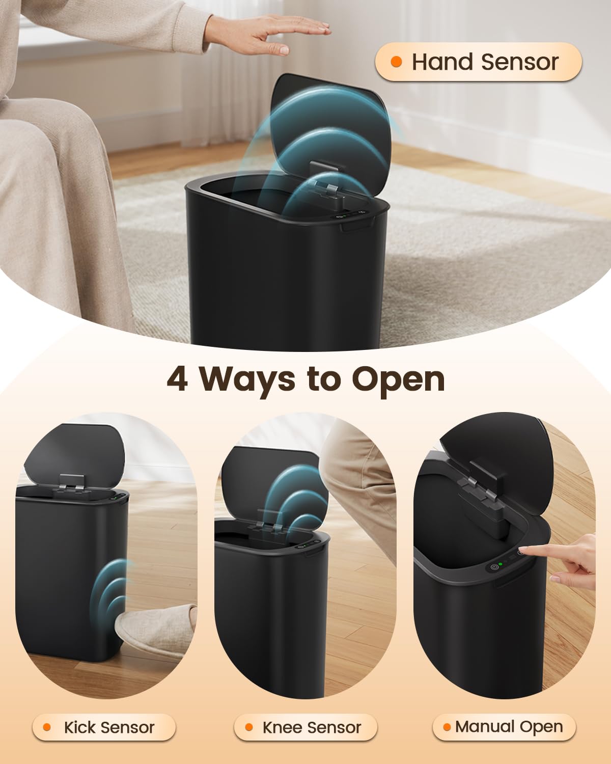 5 Gallon Automatic Bathroom Trash Can with Lid, White, Touchless