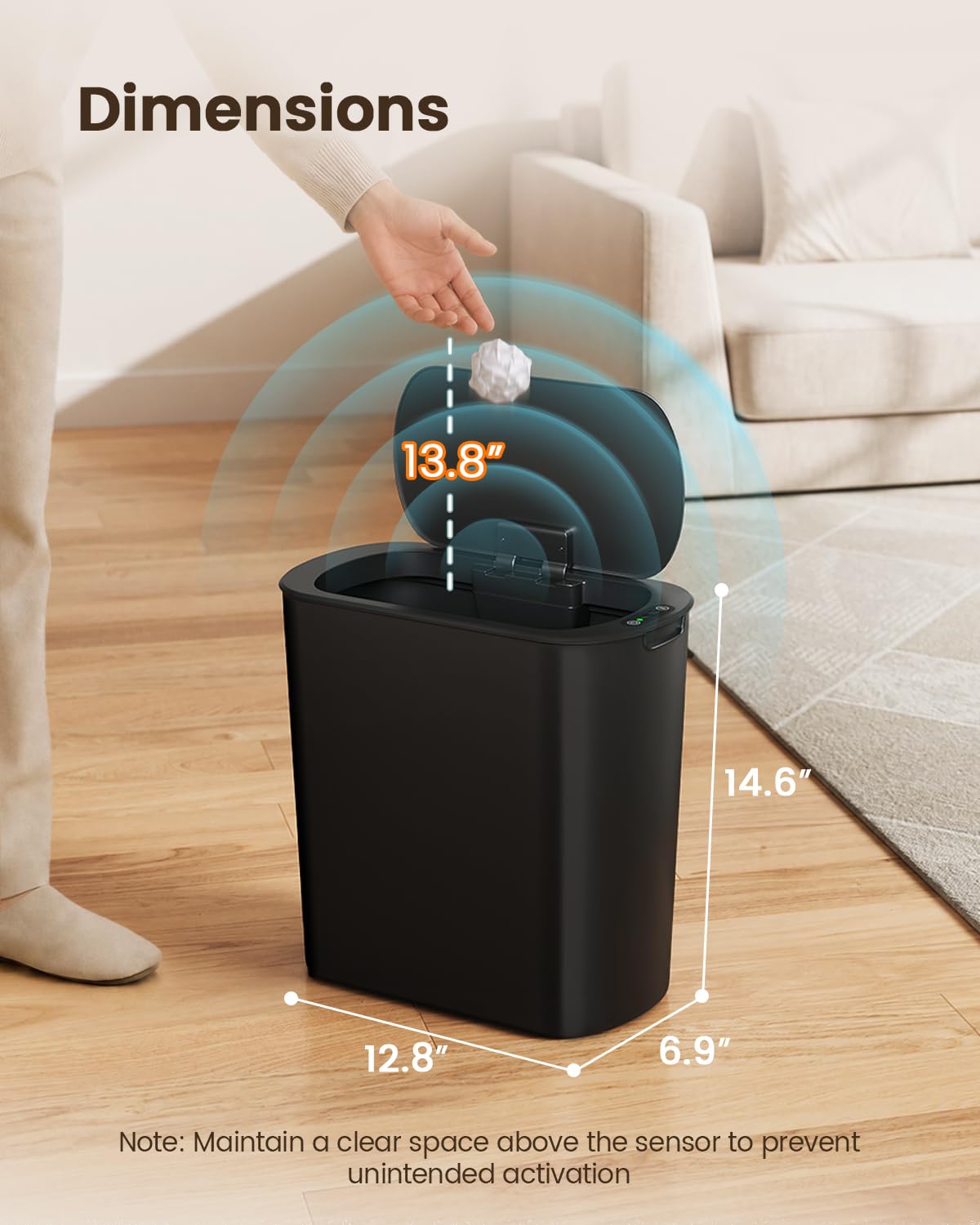 5 Gallon Automatic Bathroom Trash Can with Lid, White, Touchless