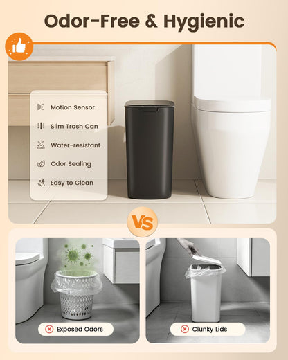 5 Gallon Automatic Bathroom Trash Can with Lid, White, Touchless