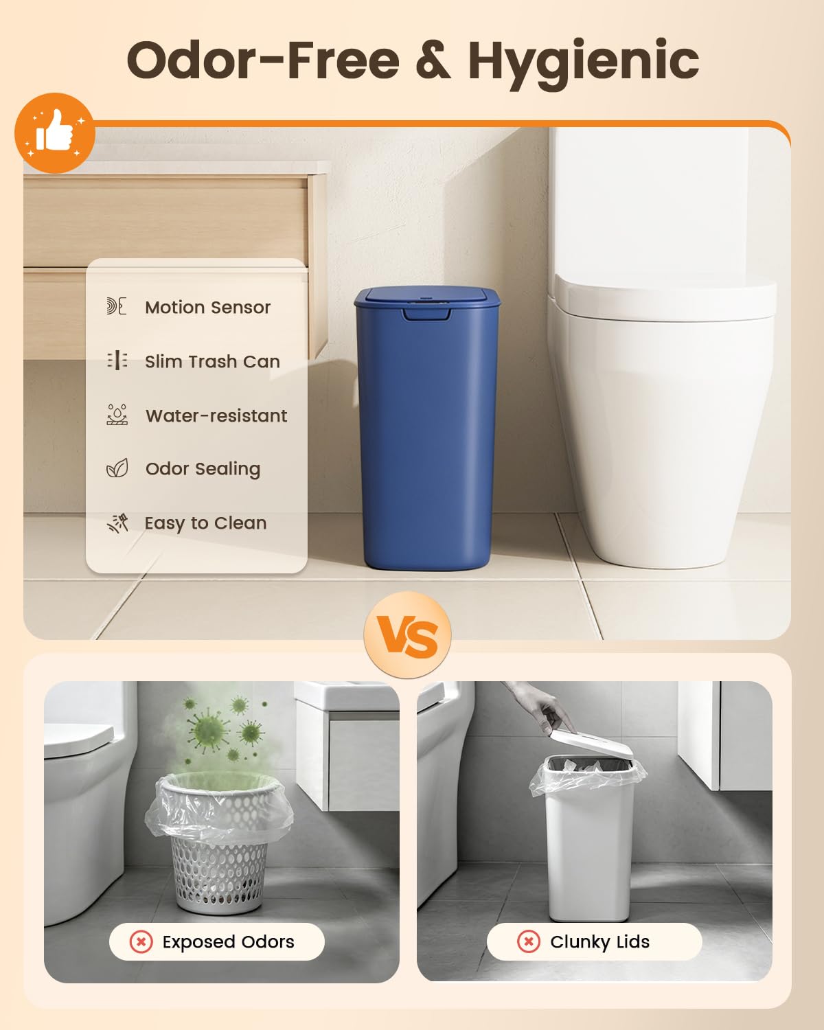 5 Gallon Automatic Bathroom Trash Can with Lid, White, Touchless