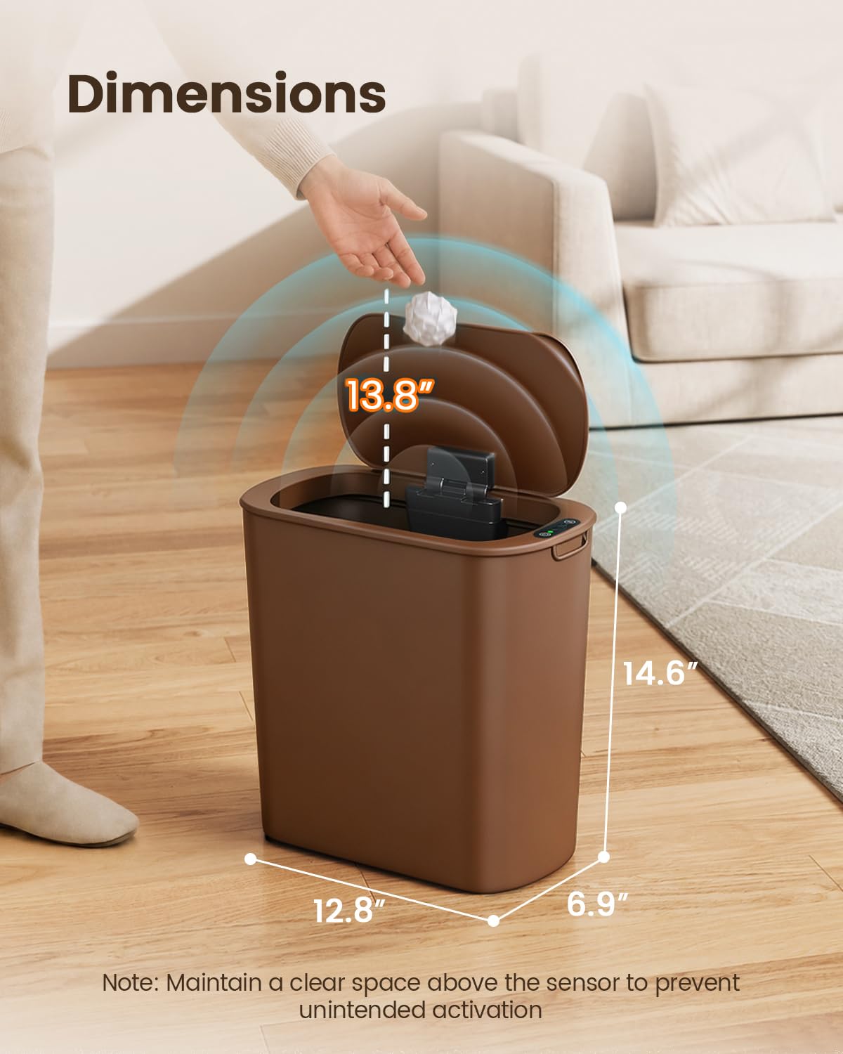 5 Gallon Automatic Bathroom Trash Can with Lid, White, Touchless
