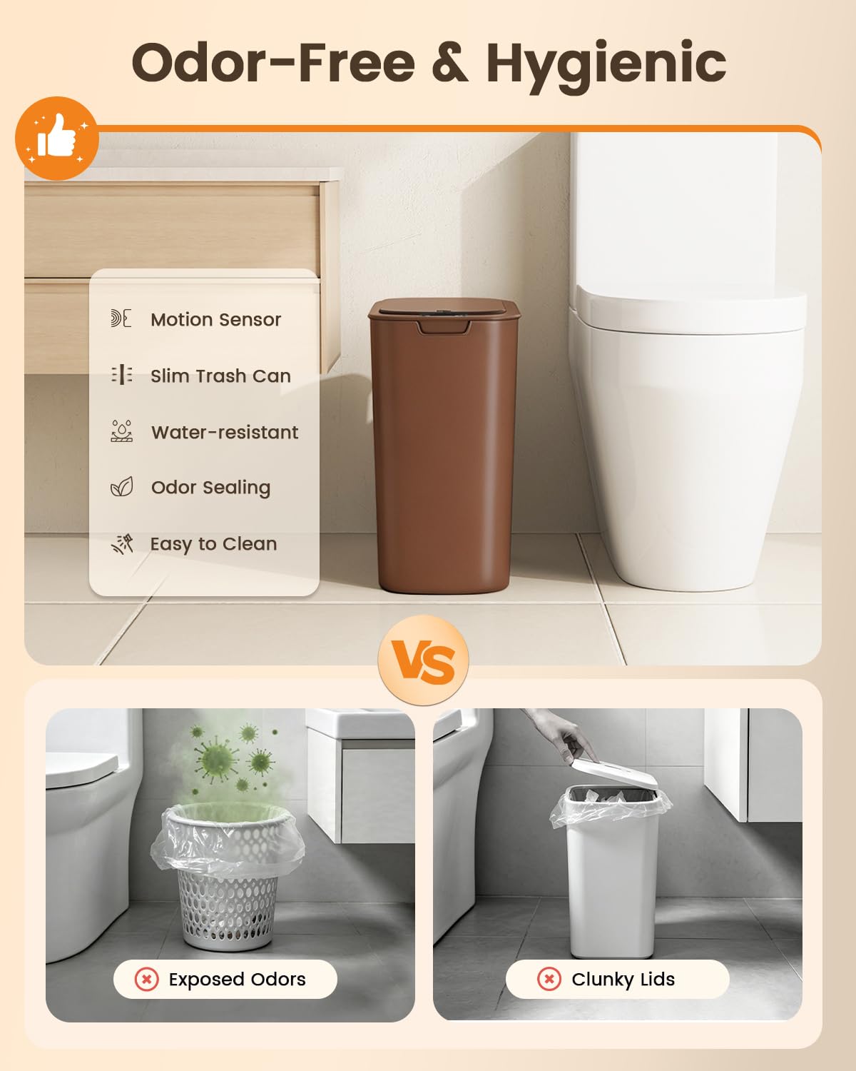 5 Gallon Automatic Bathroom Trash Can with Lid, White, Touchless
