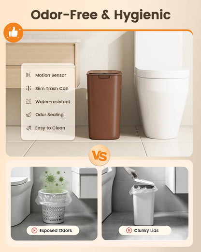 5 Gallon Automatic Bathroom Trash Can with Lid, White, Touchless