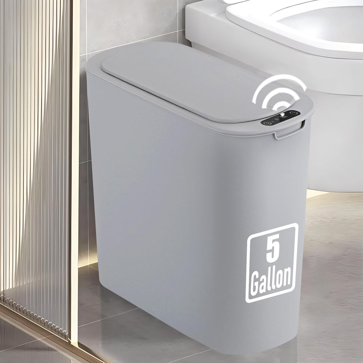 5 Gallon Automatic Bathroom Trash Can with Lid, White, Touchless