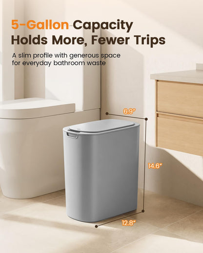 5 Gallon Automatic Bathroom Trash Can with Lid, White, Touchless