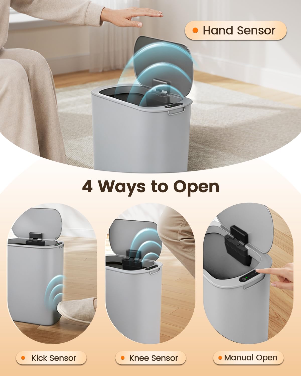 5 Gallon Automatic Bathroom Trash Can with Lid, White, Touchless