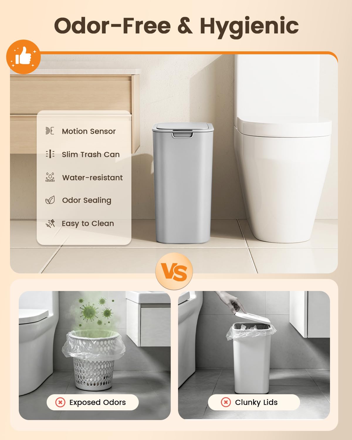 5 Gallon Automatic Bathroom Trash Can with Lid, White, Touchless