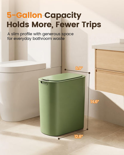 5 Gallon Automatic Bathroom Trash Can with Lid, White, Touchless