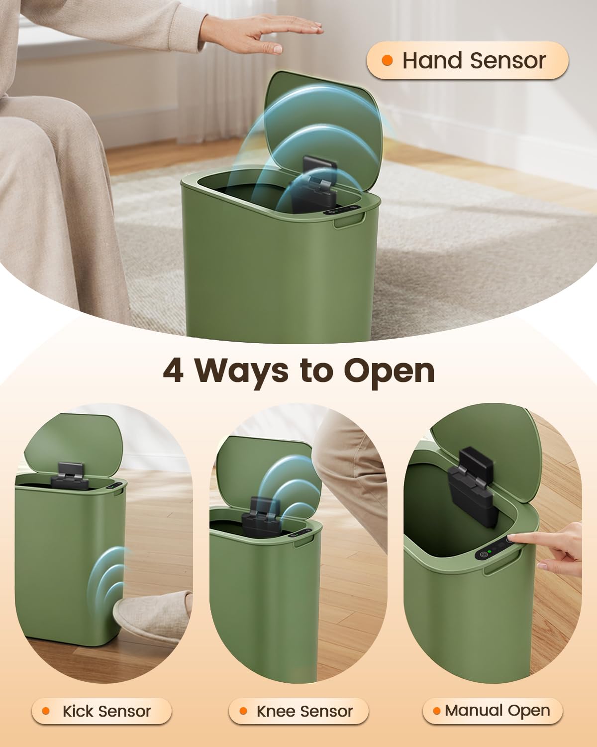 5 Gallon Automatic Bathroom Trash Can with Lid, White, Touchless