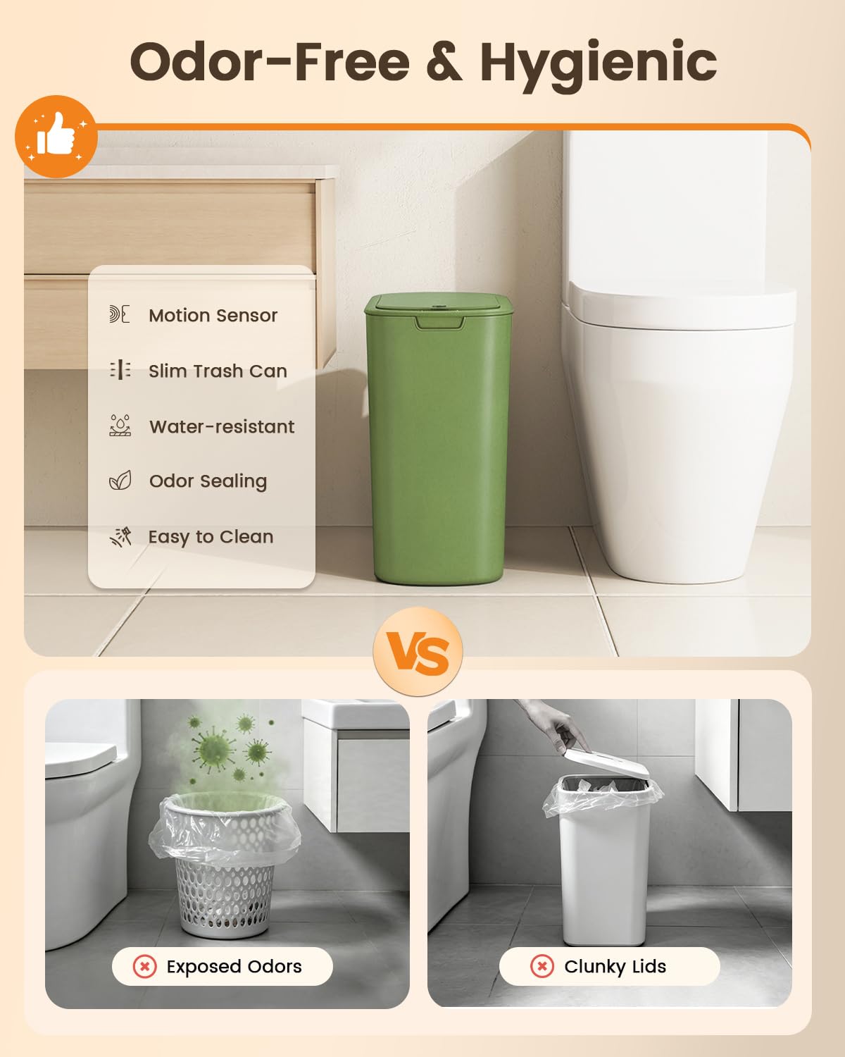 5 Gallon Automatic Bathroom Trash Can with Lid, White, Touchless