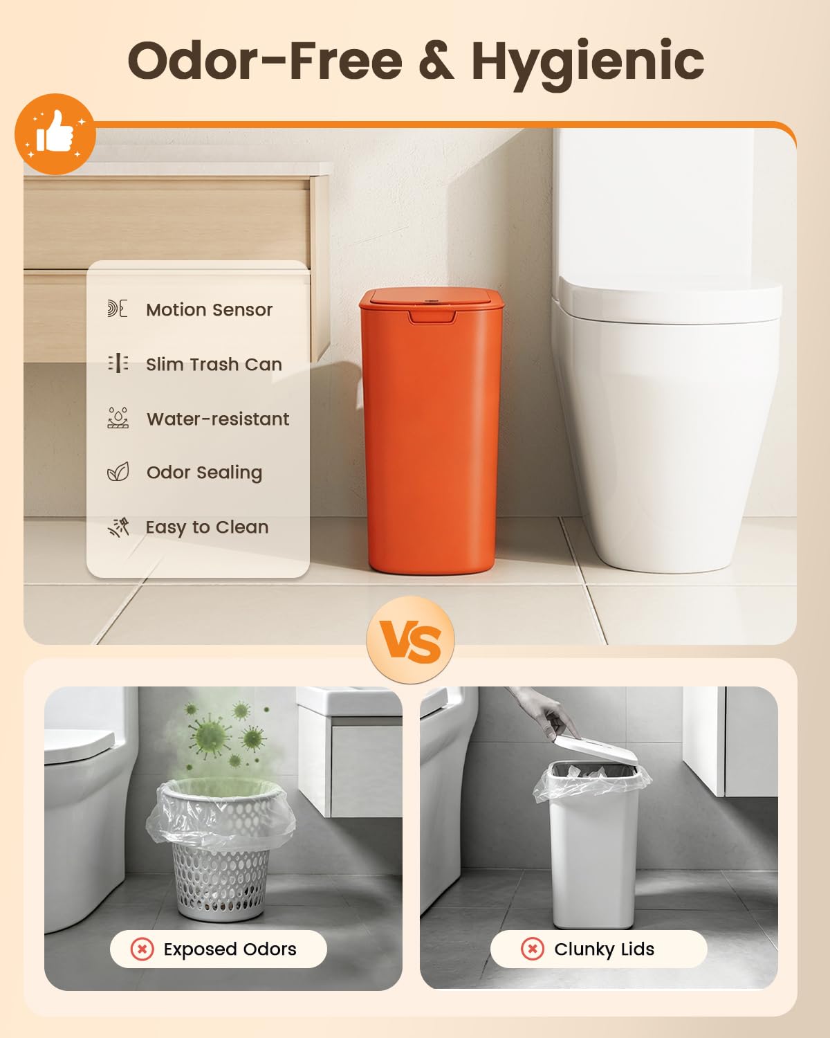 5 Gallon Automatic Bathroom Trash Can with Lid, White, Touchless