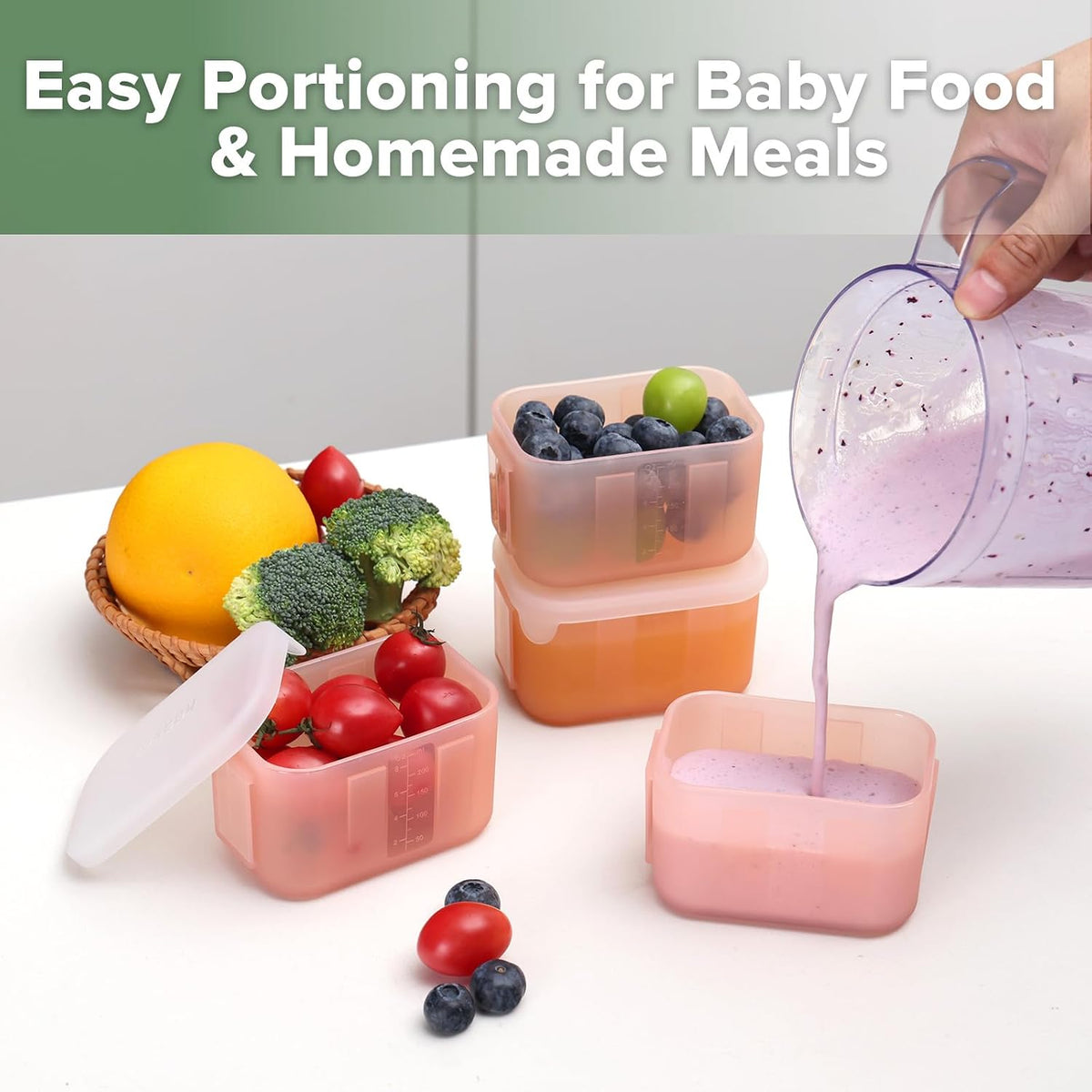 Silicone Baby Food Containers with Lids, 3 oz, Pea Green