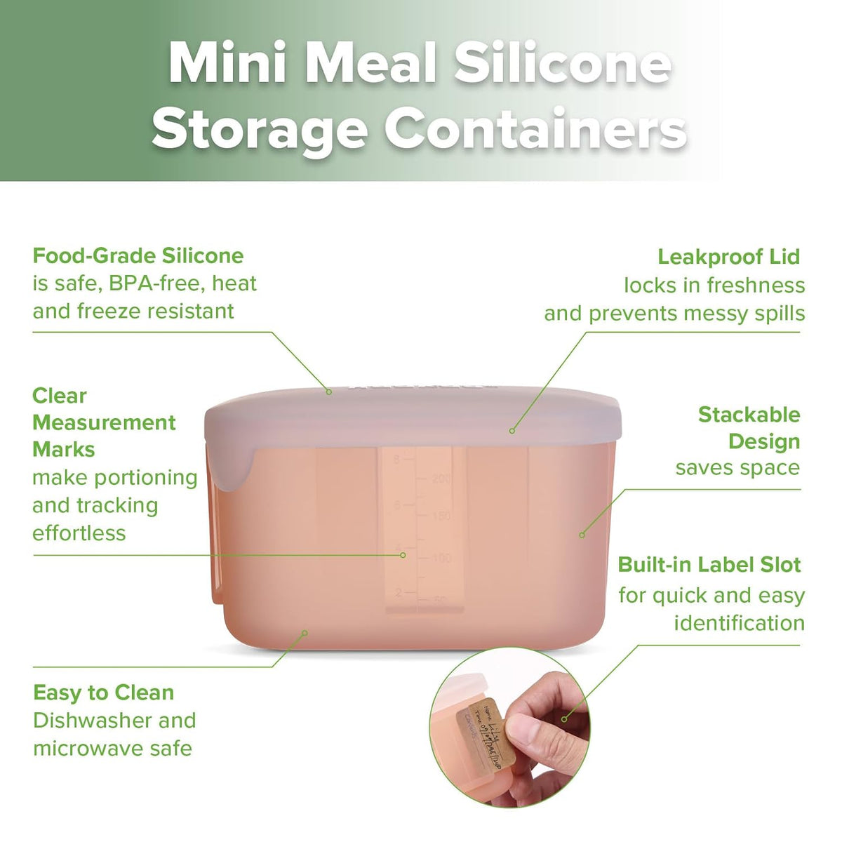 Silicone Baby Food Containers with Lids, 3 oz, Pea Green