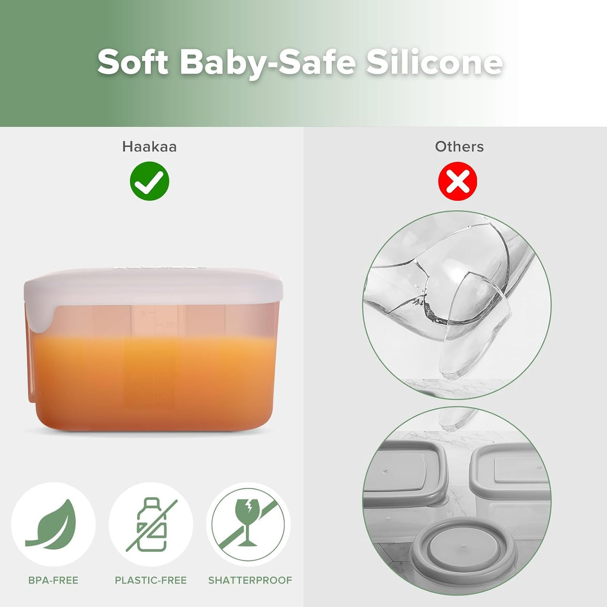 Silicone Baby Food Containers with Lids, 3 oz, Pea Green