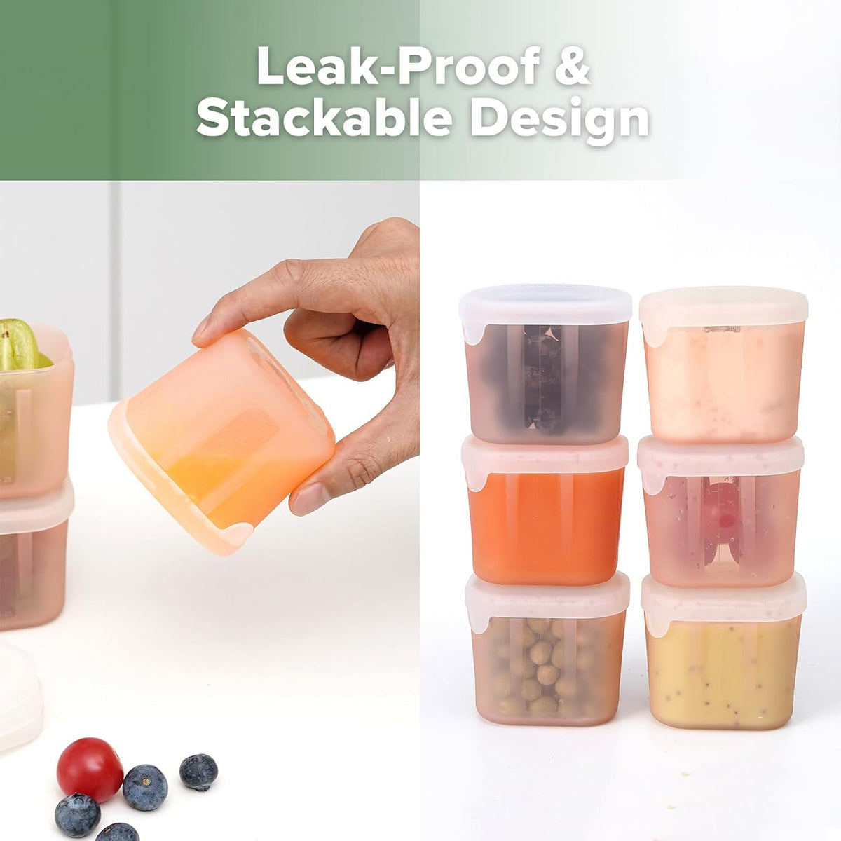 Silicone Baby Food Containers with Lids, 3 oz, Pea Green