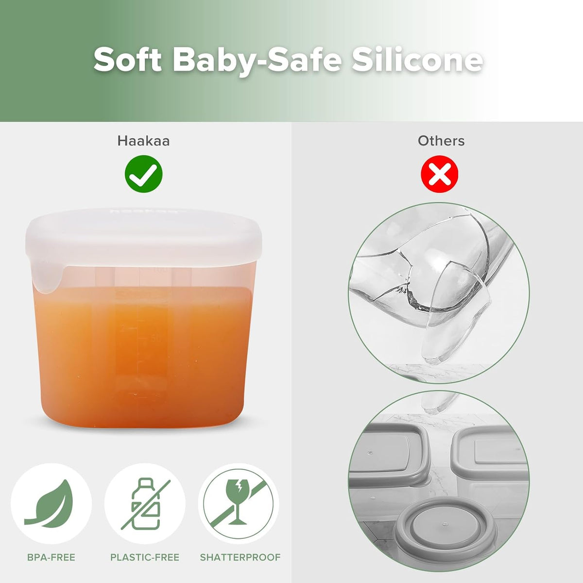 Silicone Baby Food Containers with Lids, 3 oz, Pea Green