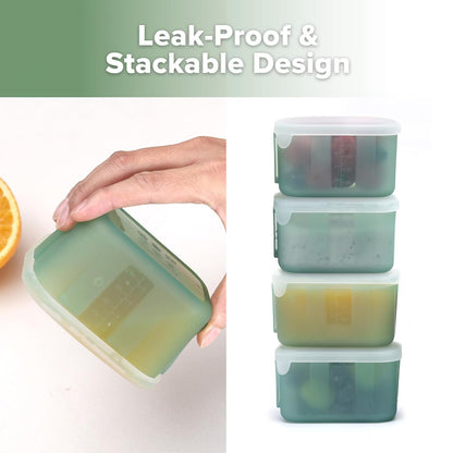 Silicone Baby Food Containers with Lids, 3 oz, Pea Green