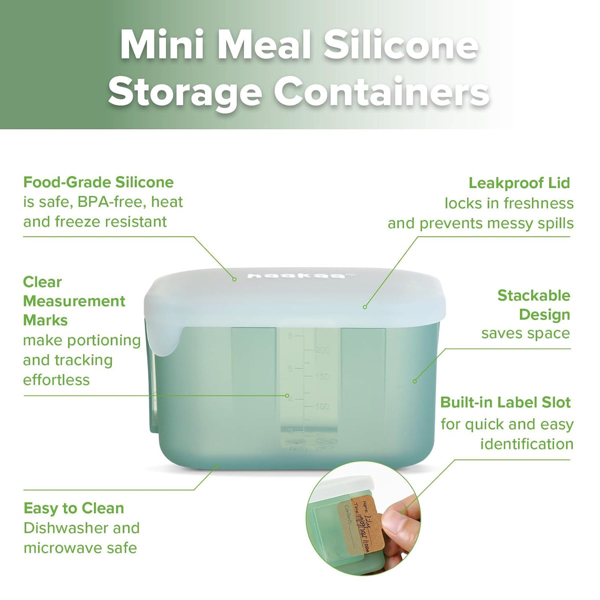 Silicone Baby Food Containers with Lids, 3 oz, Pea Green