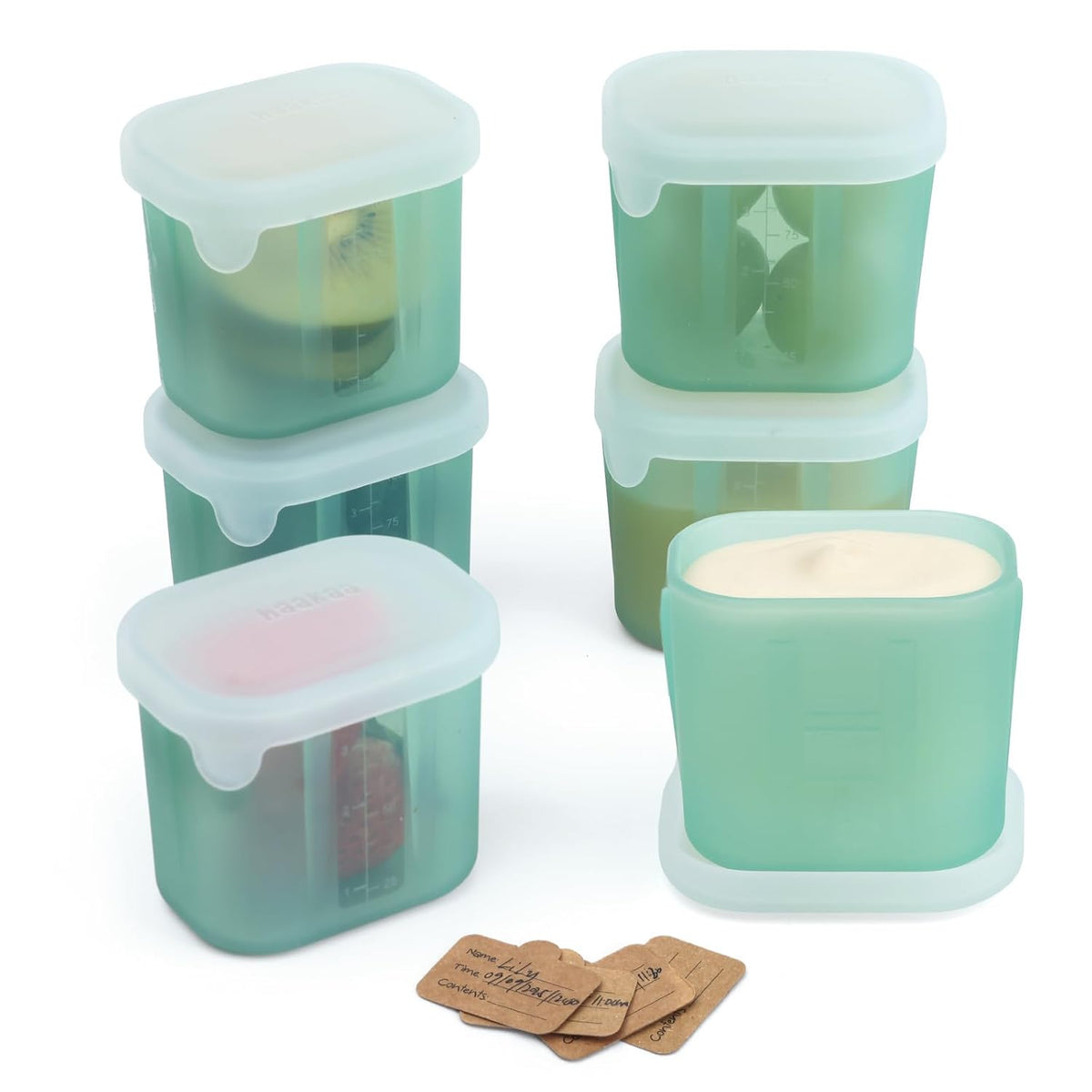 Silicone Baby Food Containers with Lids, 3 oz, Pea Green