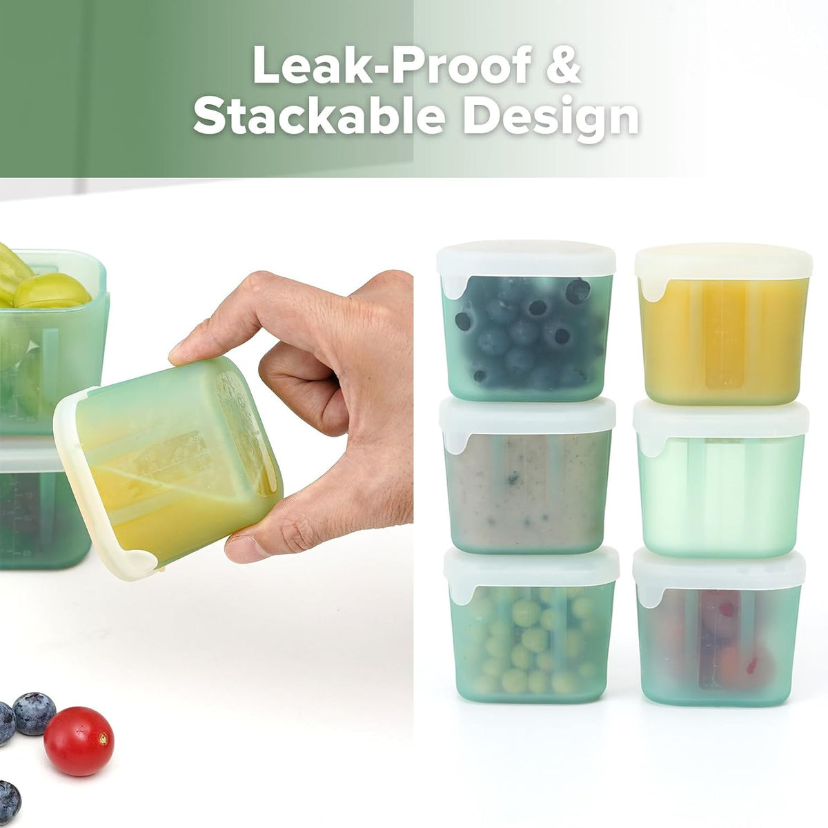 Silicone Baby Food Containers with Lids, 3 oz, Pea Green