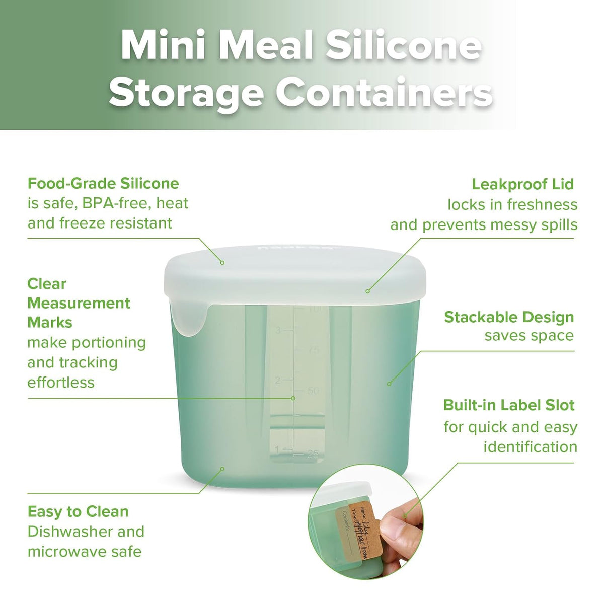 Silicone Baby Food Containers with Lids, 3 oz, Pea Green