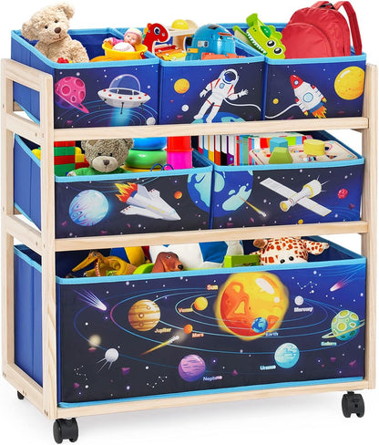 Toy Storage Cart with Wheels, 6 Bins Organizer for Kids