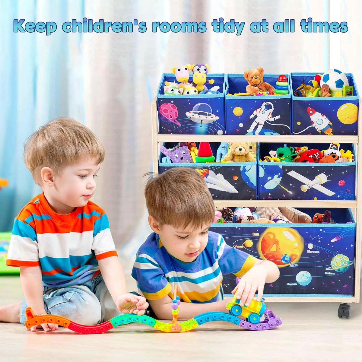 Toy Storage Cart with Wheels, 6 Bins Organizer for Kids