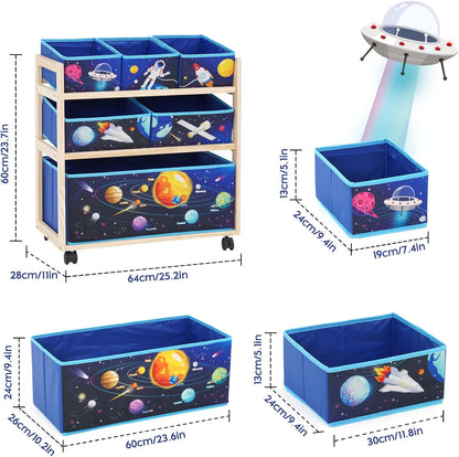 Toy Storage Cart with Wheels, 6 Bins Organizer for Kids