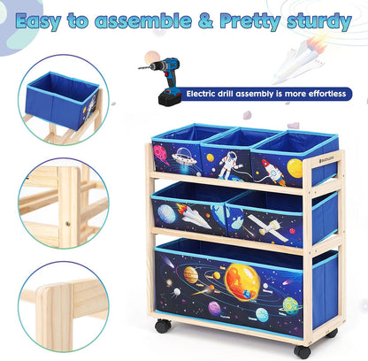 Toy Storage Cart with Wheels, 6 Bins Organizer for Kids