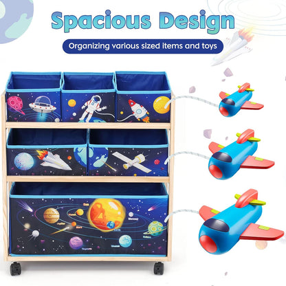 Toy Storage Cart with Wheels, 6 Bins Organizer for Kids