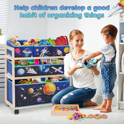 Toy Storage Cart with Wheels, 6 Bins Organizer for Kids