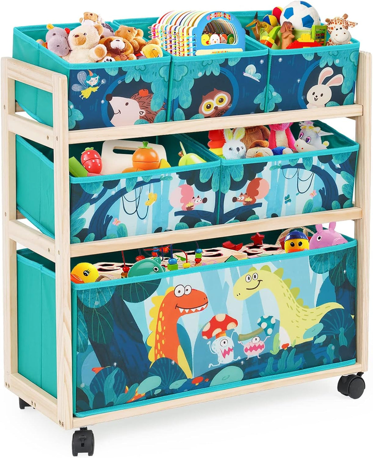 Toy Storage Cart with Wheels, 6 Bins Organizer for Kids