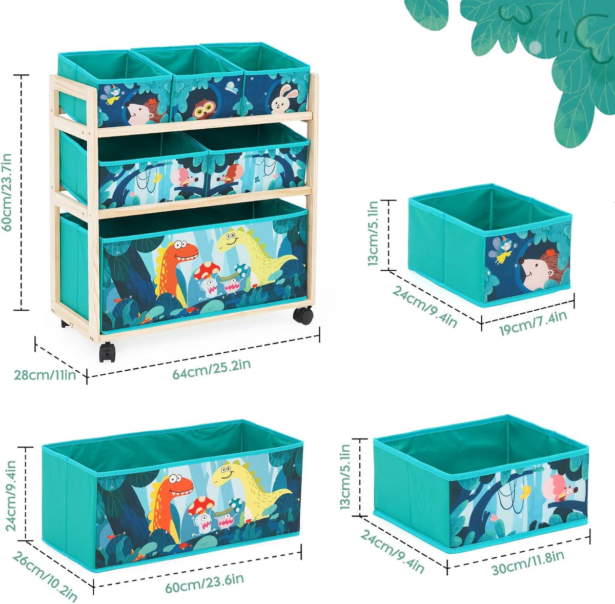 Toy Storage Cart with Wheels, 6 Bins Organizer for Kids