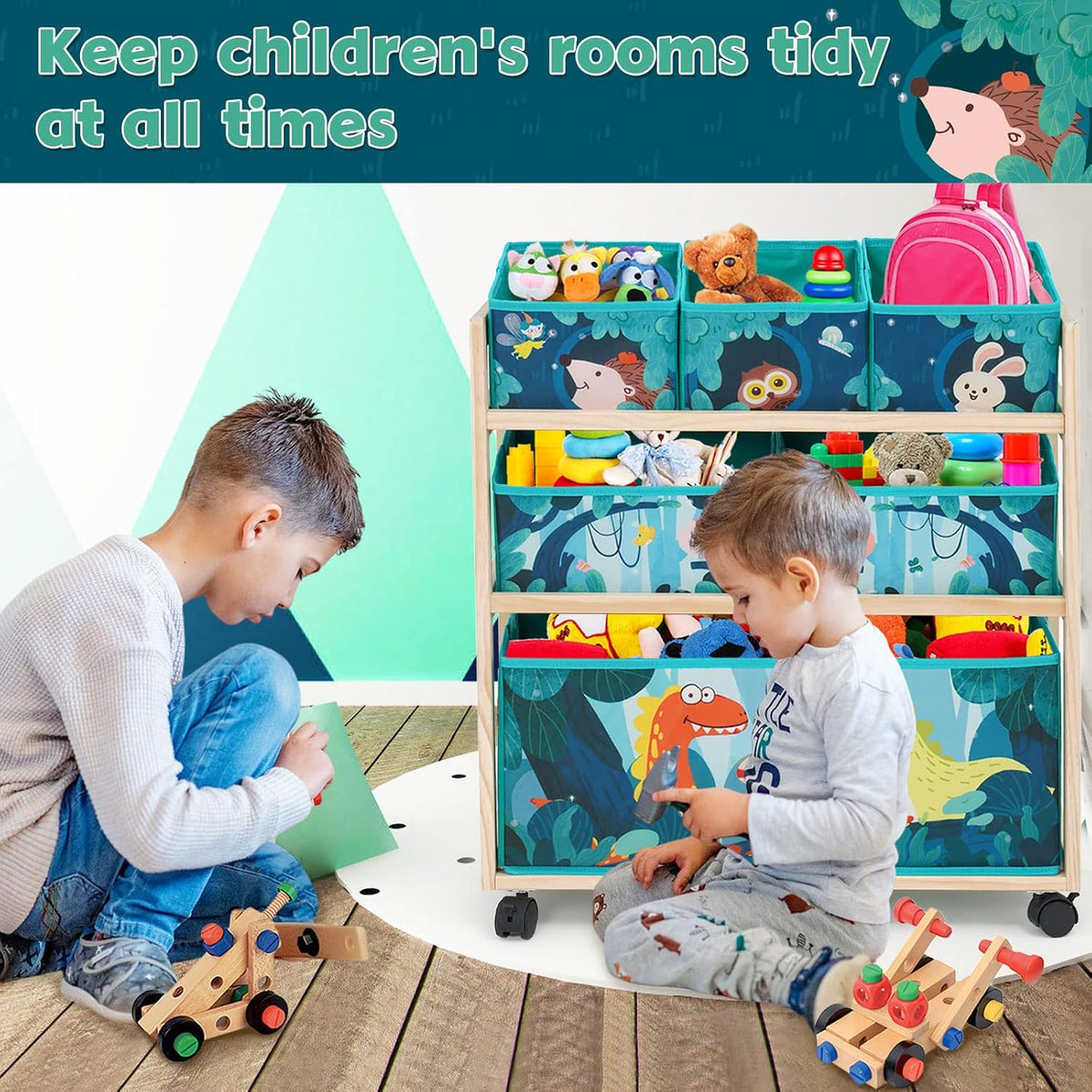 Toy Storage Cart with Wheels, 6 Bins Organizer for Kids