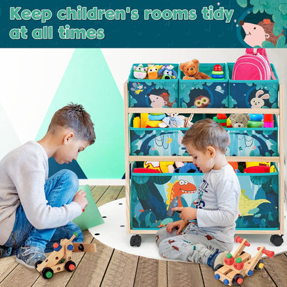 Toy Storage Cart with Wheels, 6 Bins Organizer for Kids