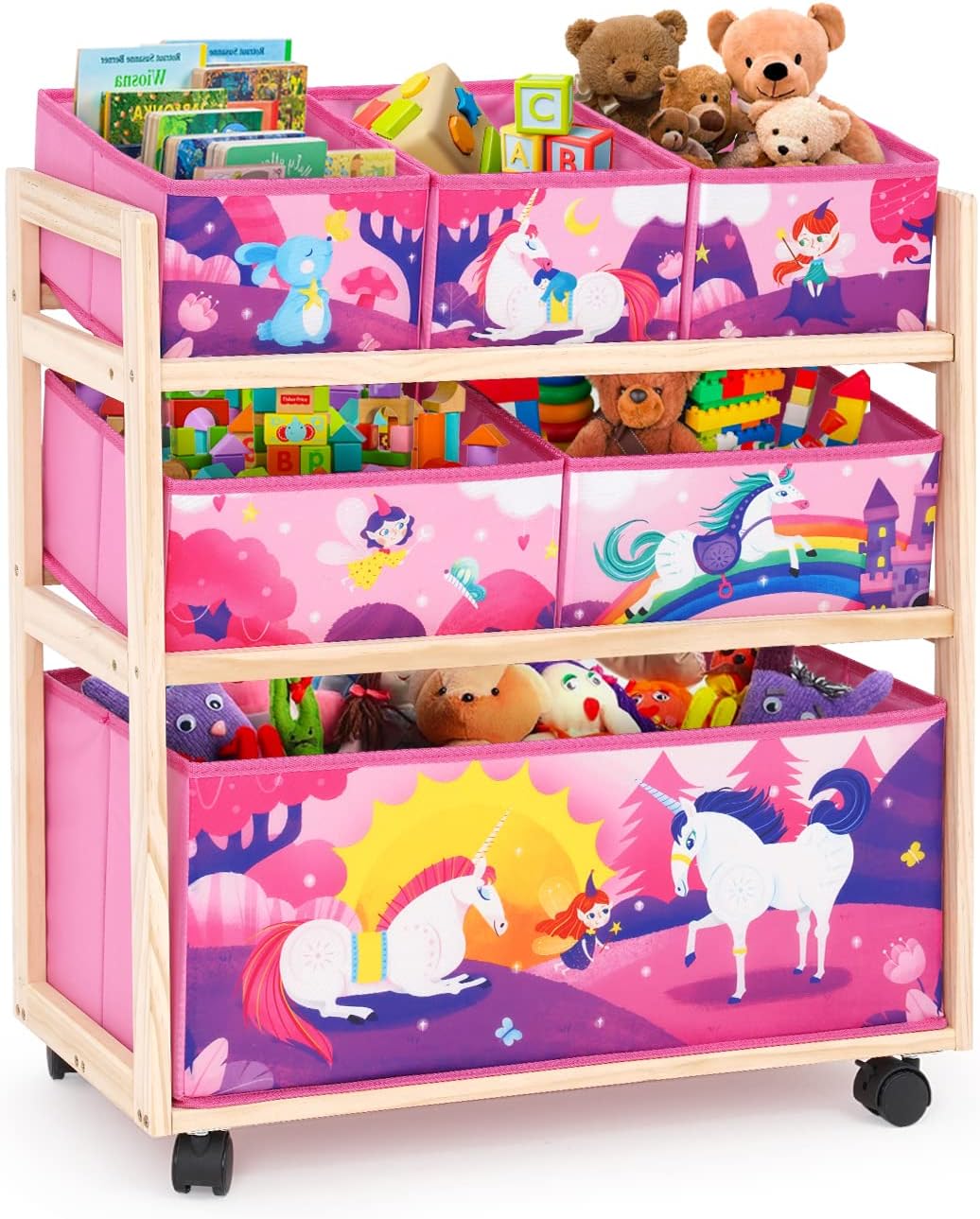Toy Storage Cart with Wheels, 6 Bins Organizer for Kids