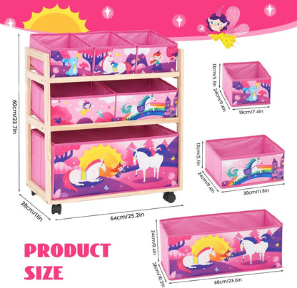 Toy Storage Cart with Wheels, 6 Bins Organizer for Kids