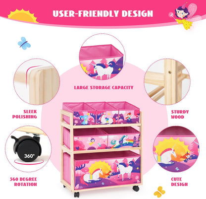 Toy Storage Cart with Wheels, 6 Bins Organizer for Kids