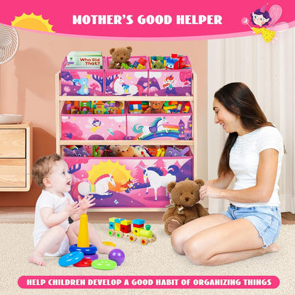 Toy Storage Cart with Wheels, 6 Bins Organizer for Kids