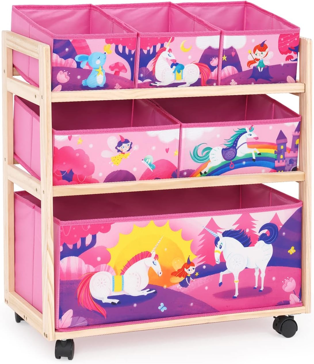 Toy Storage Cart with Wheels, 6 Bins Organizer for Kids
