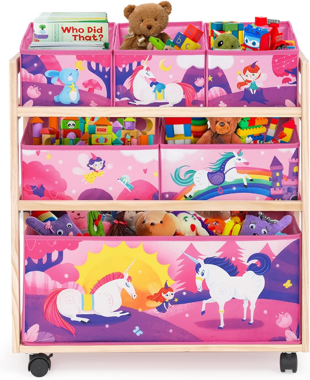 Toy Storage Cart with Wheels, 6 Bins Organizer for Kids
