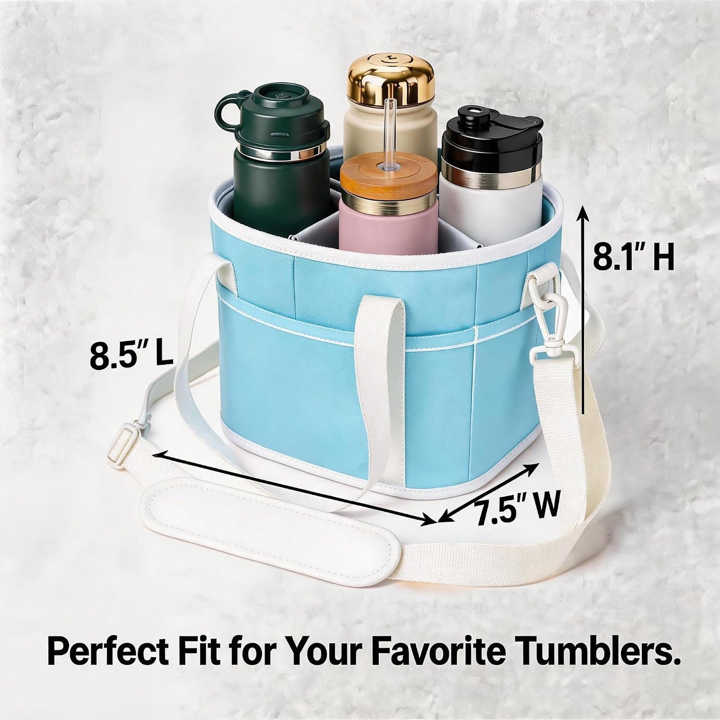 4 Compartment Insulated Drink Carrier Bag with Strap for Travel | Black Insulated Fabric Holder. Adjustable Strap. Ideal for Car Picnic. Reusable and Leakproof. Fits 4 Tumblers