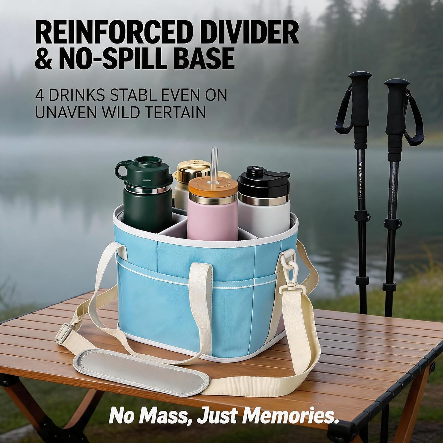 4 Compartment Insulated Drink Carrier Bag with Strap for Travel | Black Insulated Fabric Holder. Adjustable Strap. Ideal for Car Picnic. Reusable and Leakproof. Fits 4 Tumblers