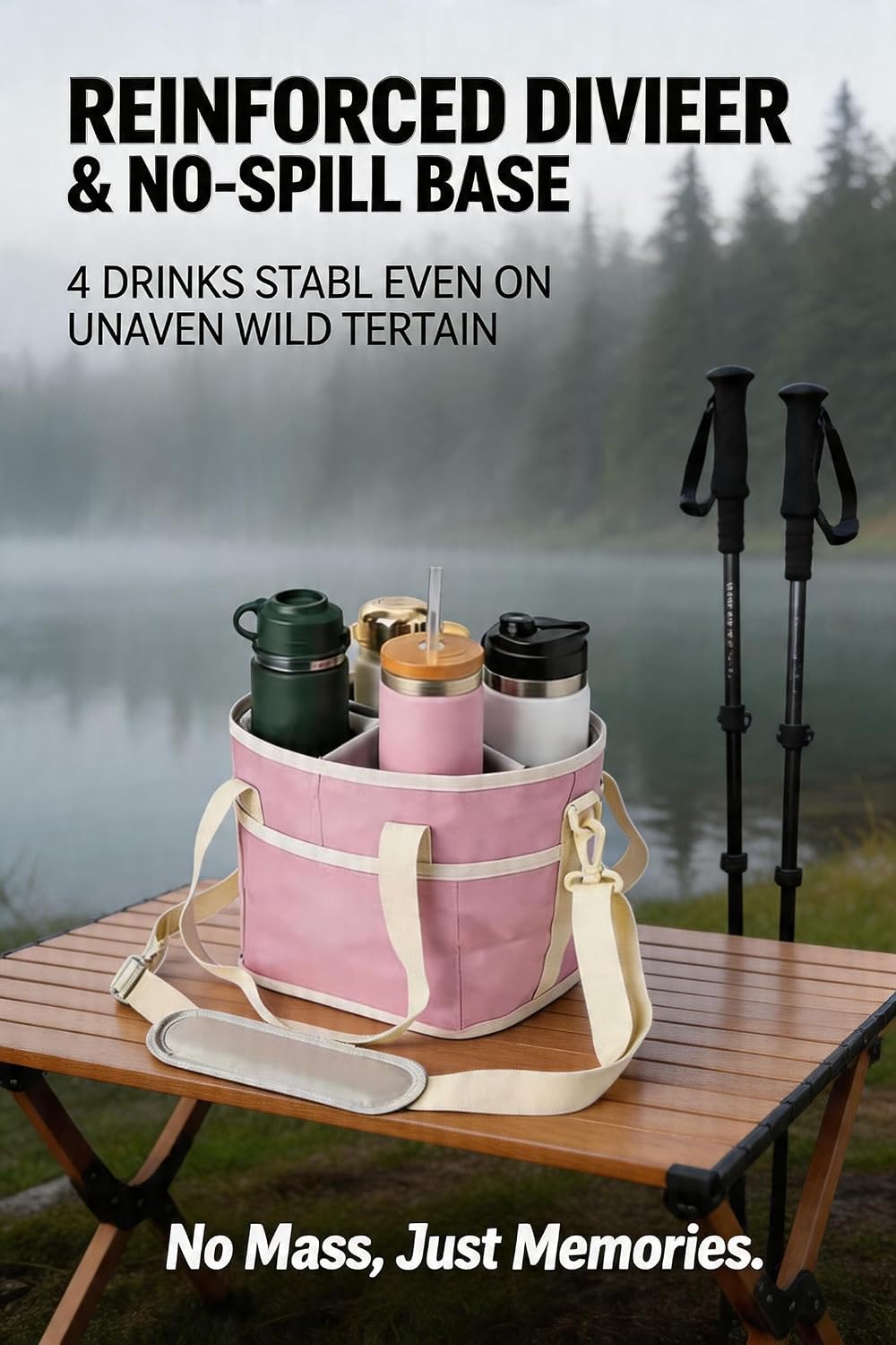 4 Compartment Insulated Drink Carrier Bag with Strap for Travel | Black Insulated Fabric Holder. Adjustable Strap. Ideal for Car Picnic. Reusable and Leakproof. Fits 4 Tumblers